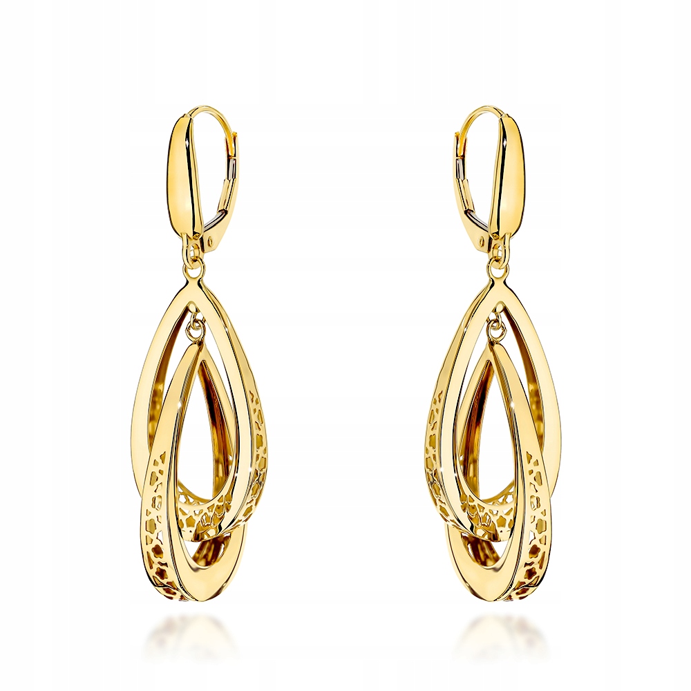 Zlaté závěsné náušnice 585 s dvojitými prolamovanými ovály 4.69 g bez slzných kamenů