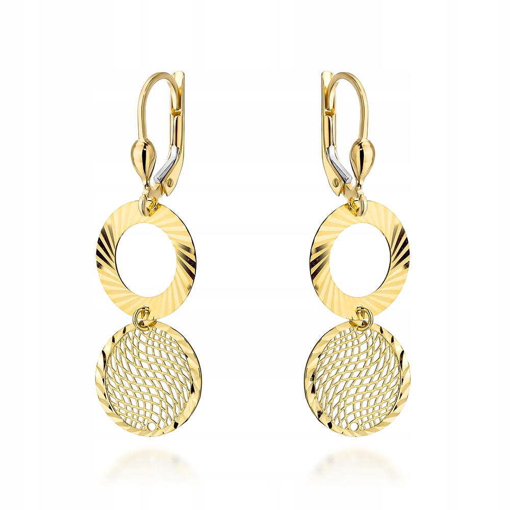 Zlaté náušnice závěsná kolečka 585 Diamantové kroužky 2.69g Kola dárek 14kt