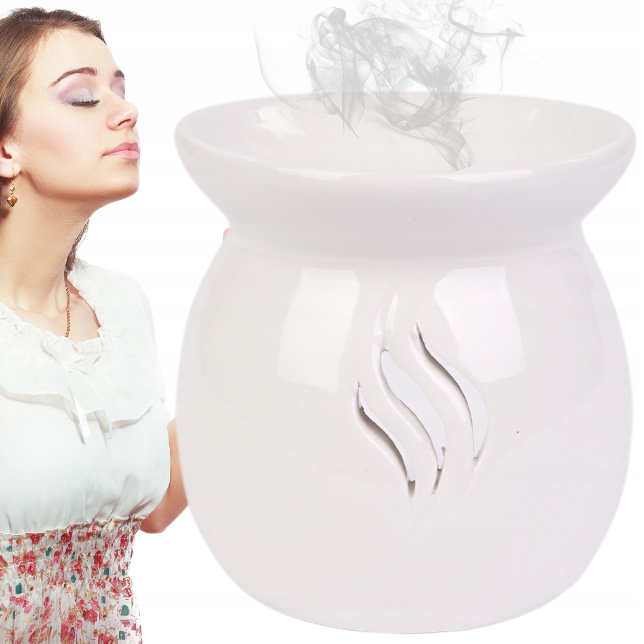 KOMINEK CERAMICZNY DO WOSKU I OLEJKÓW BIAŁY