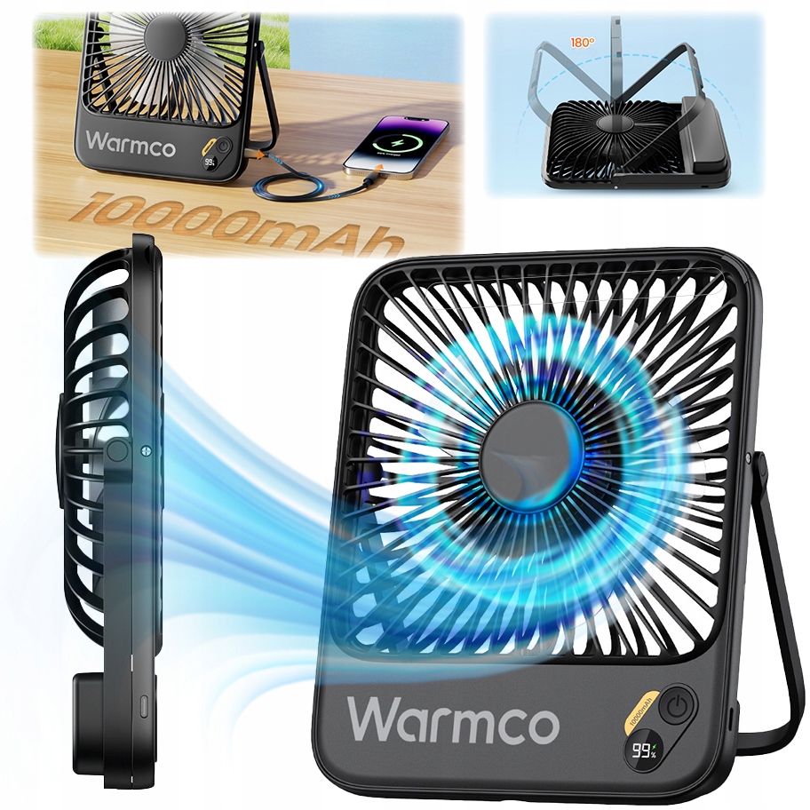 Usb ventilátor Tichý mini bivakovací stolní ventilátor chlazení 10000 mAh