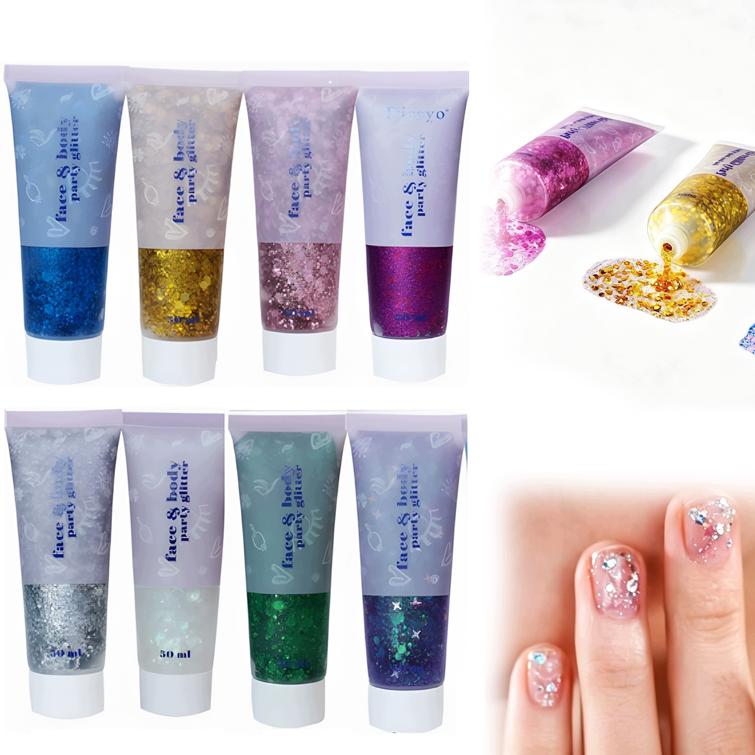 Gel Bez Lepidla Brokátový Moonglow Na Oční Víčka Chunky Glitter Festival 8 Ks