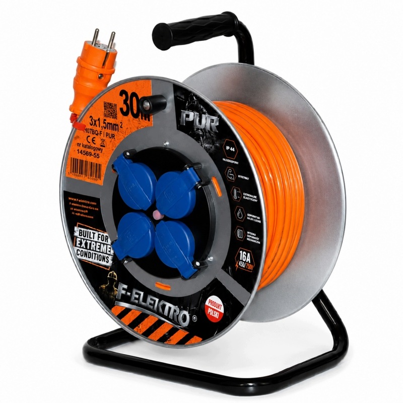 Przedłużacz na bębnie metal. PUR-290 4x230V H07BQ-F 3x1,5 z termikiem /35m/