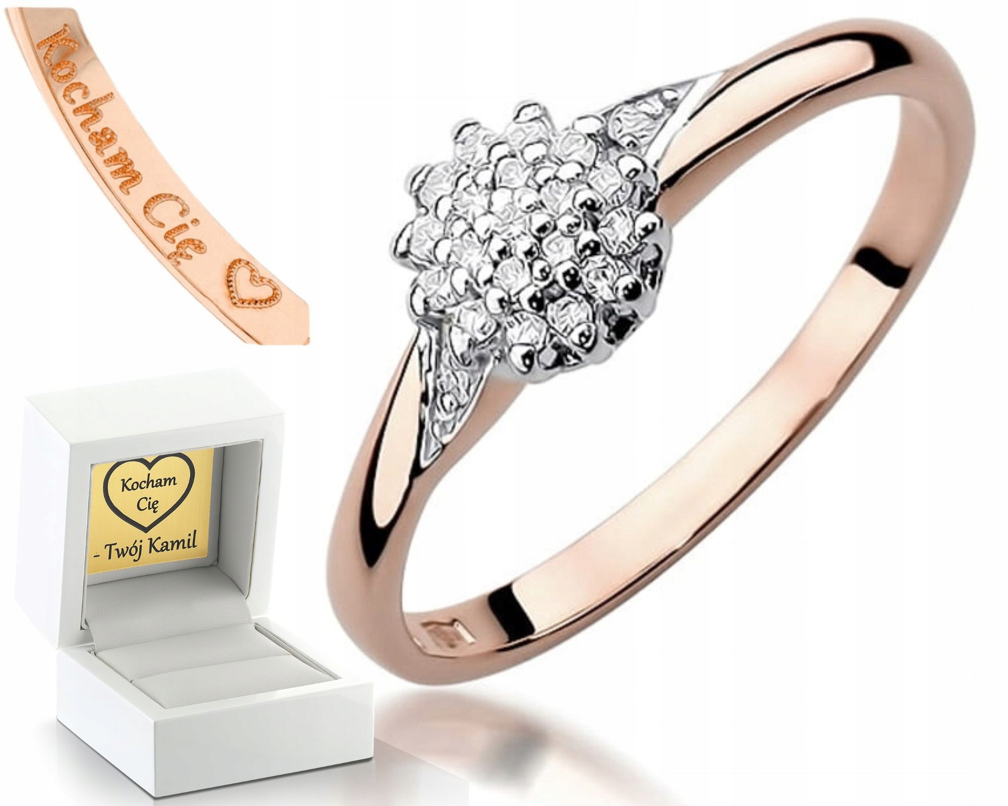 Prstýnek Růžové Zlato S Brilianty Gravírování 585 Bonus Dárek