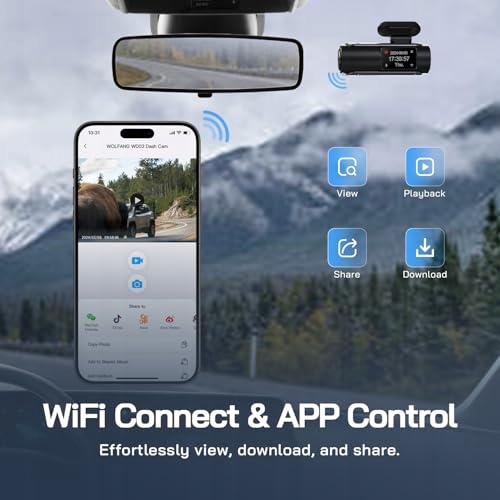 WOLFANG Kamera Samochodowa 4K WiFi 32GB Ultra Nocny Widok 170° WDR G-Sensor — miniatura 4