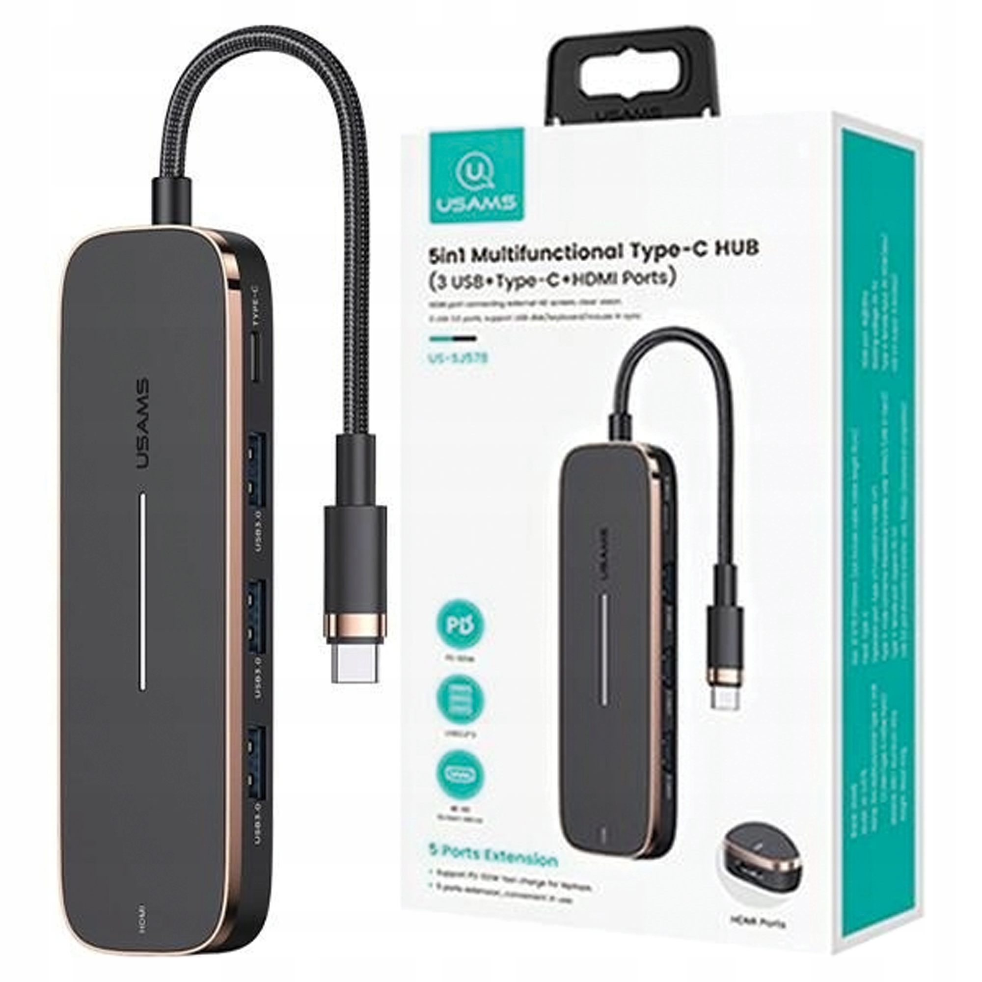 Usams Hubový Adaptér 3XUSB Usb-c Hdmi Pro Macbook Telefonů, Rychlé Nabíjení