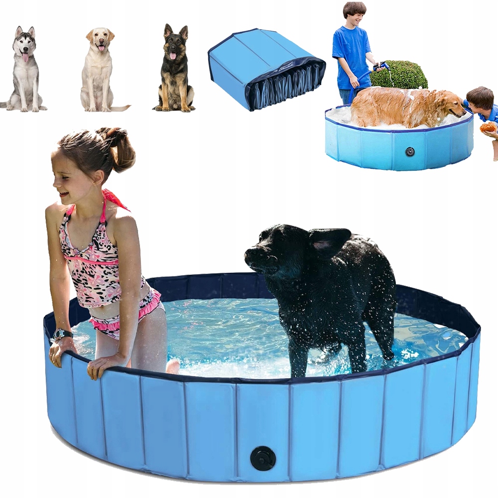 Levně Bazén Pro Psa Skládací Přenosný S Výpustným Otvorem 100*30CM Modrý Pvc