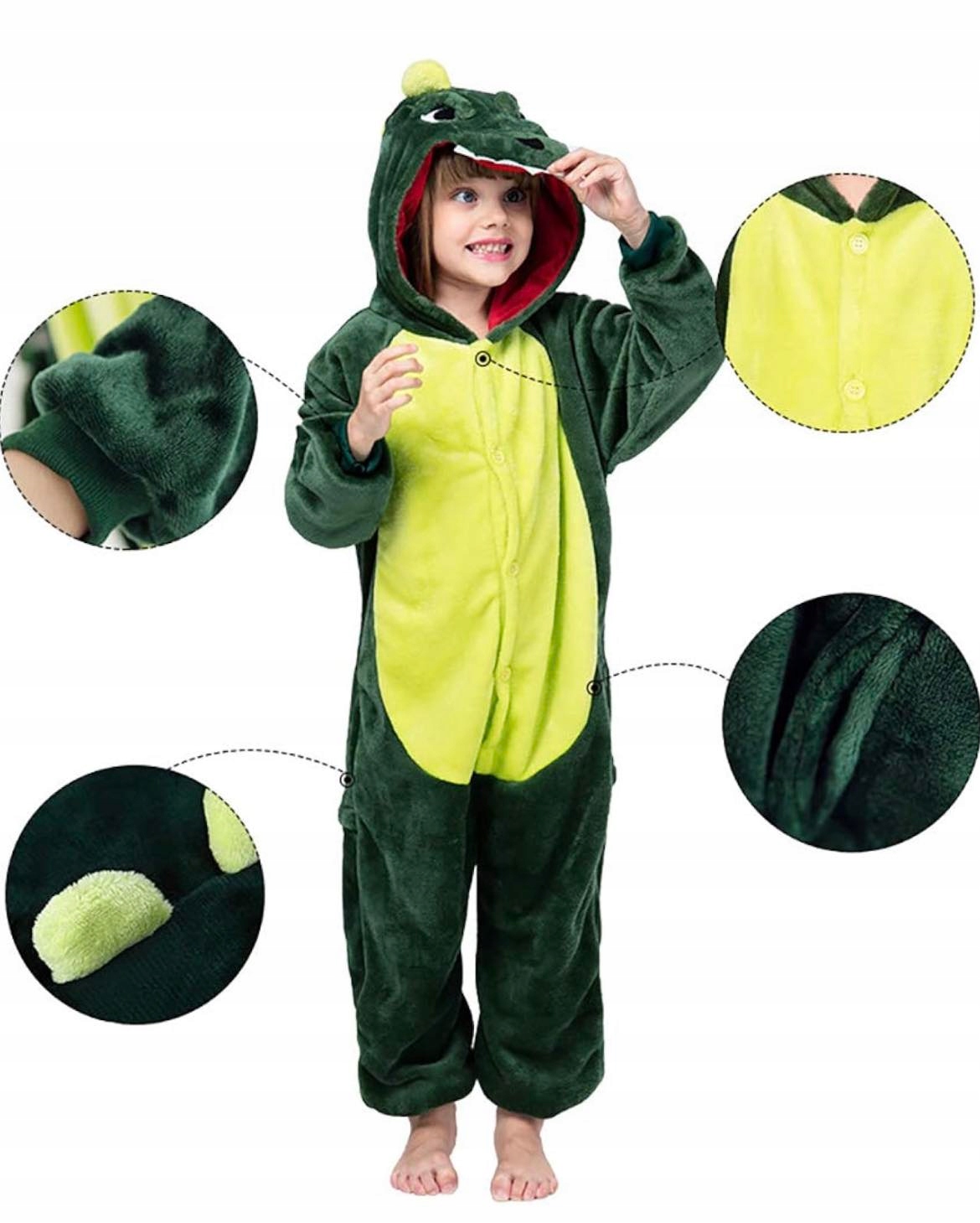 DINOZAUR PIŻAMA KIGURUMI DINO SMOK DZIECIĘCA DRES ONESIE 160-170 Płeć chłopcy dziewczynki