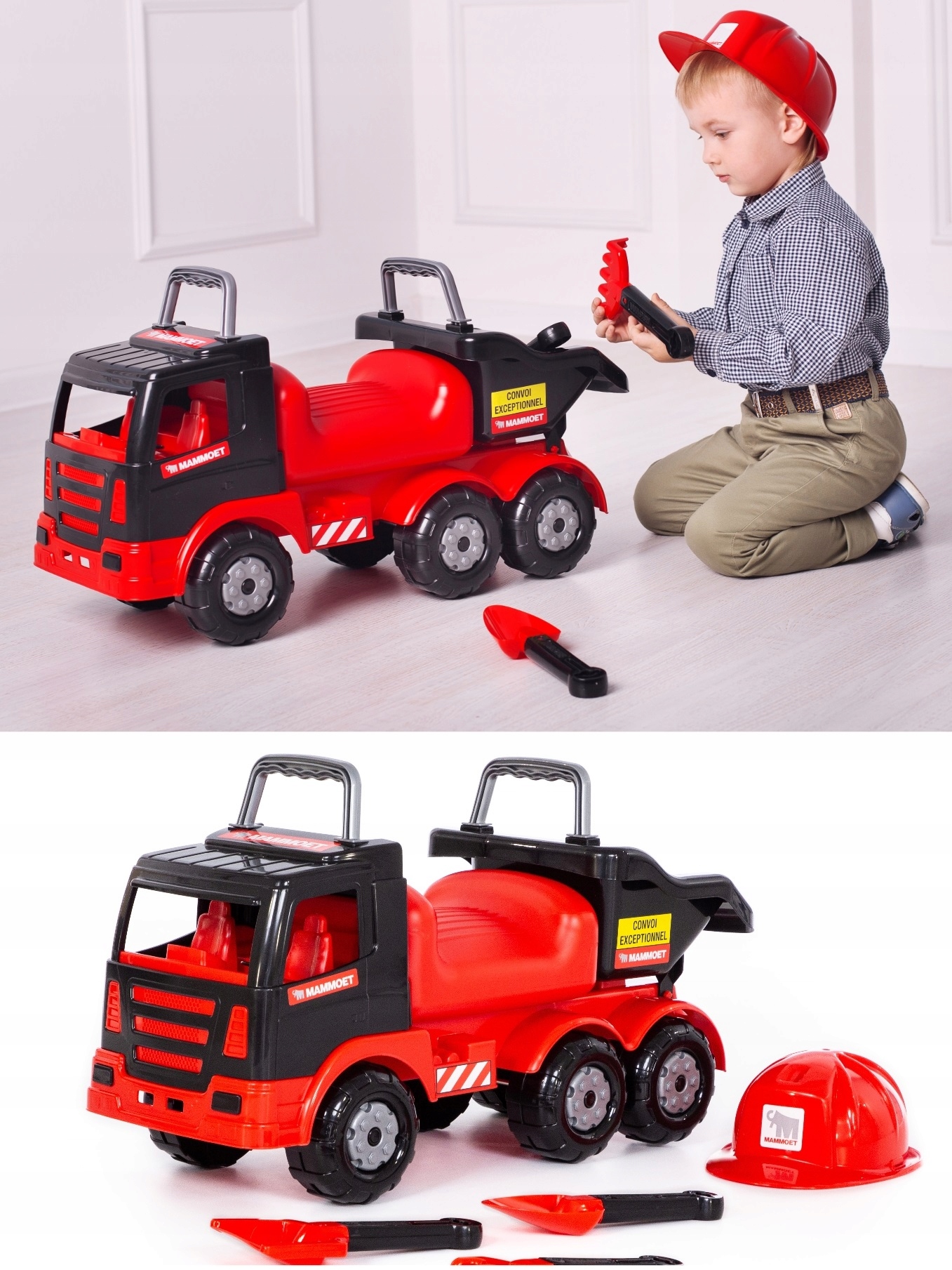 Jeździk Pchacz 4w1 Duża Wywrotka Mammoet XL Kask Łopatka Puzzle 3D