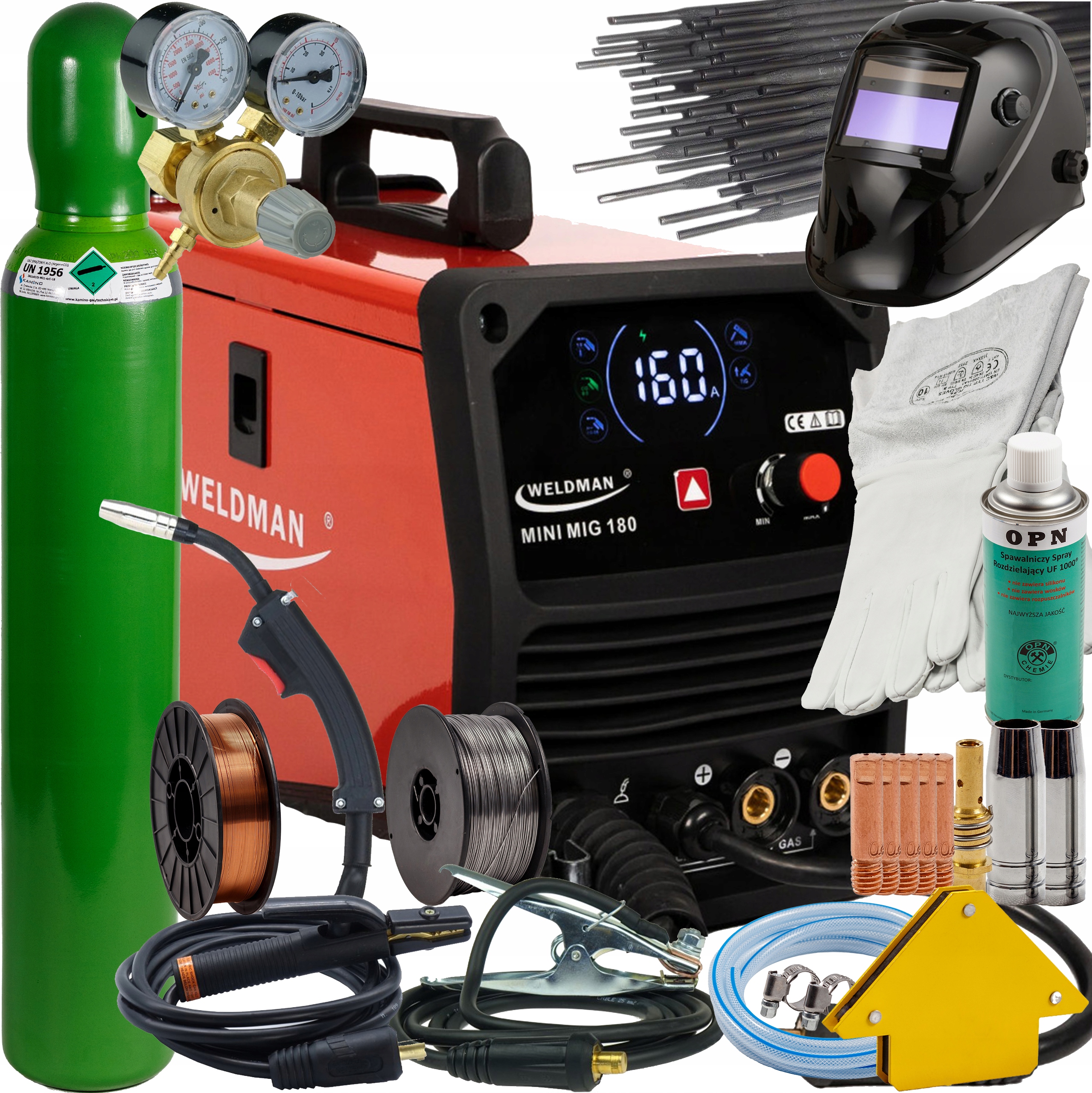 Svařovací stroj migomat s plynem a bez plynu Mini Mig 180 Synergia Weldman sada 1