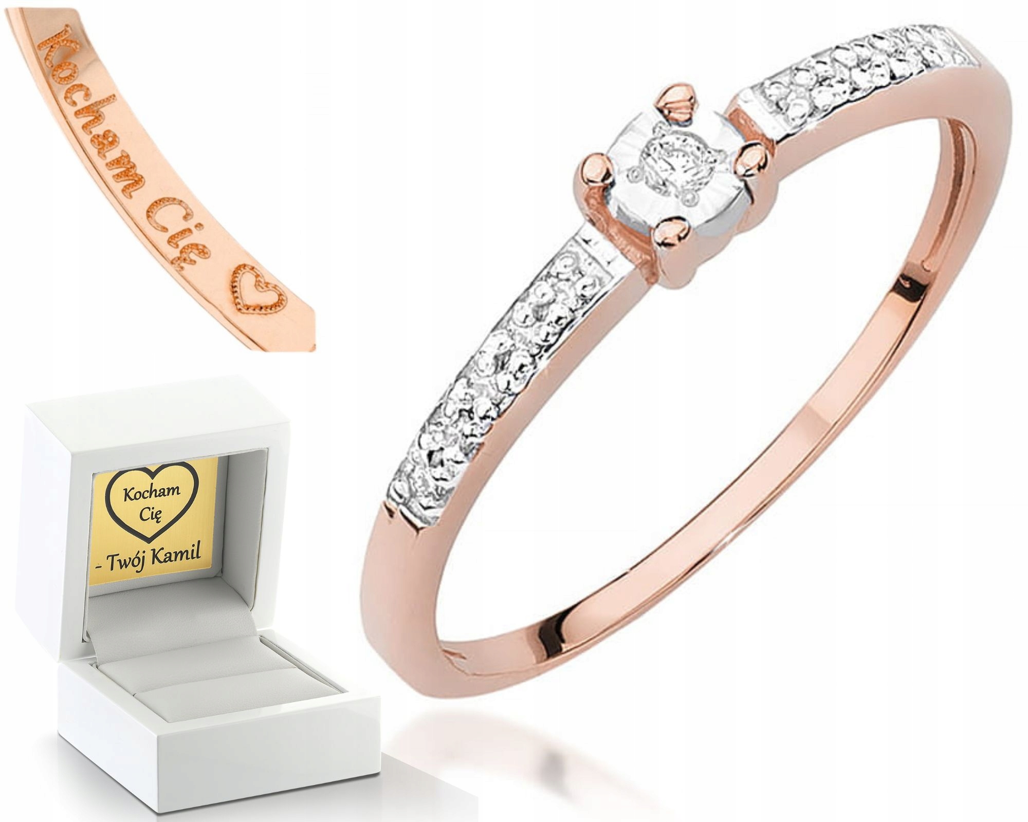 Prstýnek Z Růžového Zlata S Diamanty Gravírování Zlato