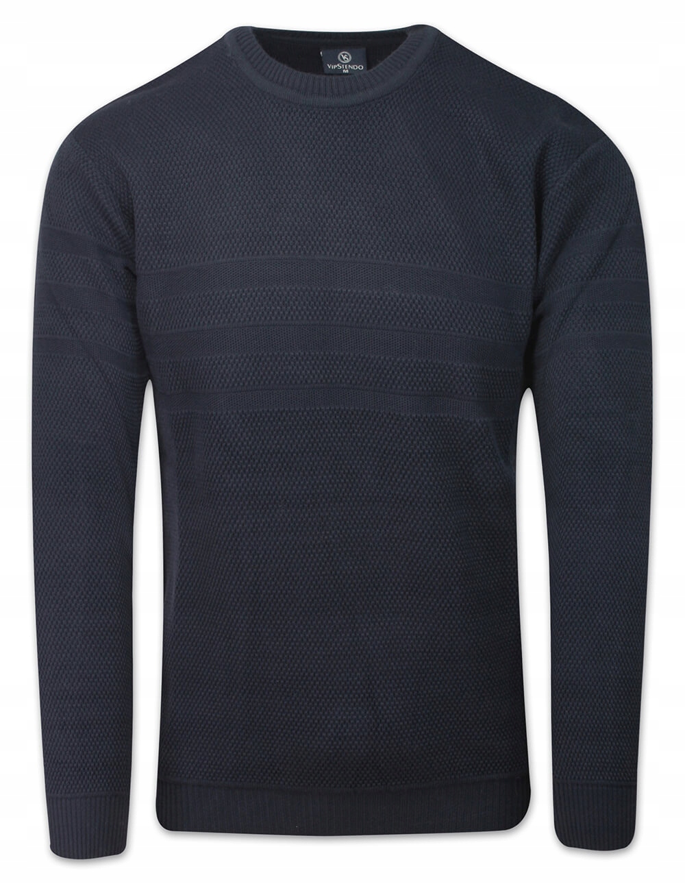 Vlněný svetr, Námořnická Modrá, lisovaný vzor, Kulatý výstřih -vip Stendo L