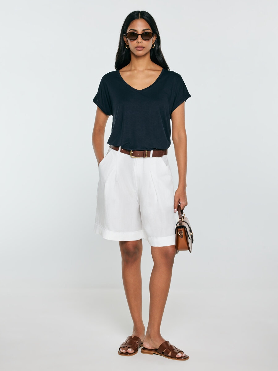 Big Star Dámské šortky s příměsí lnu krémové Maryliana 100 XL