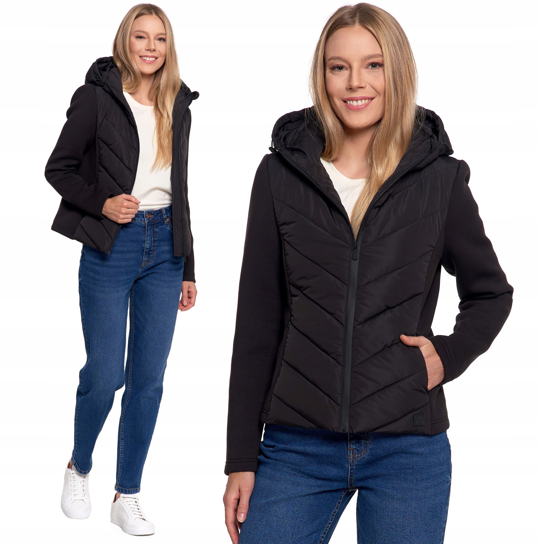 Kurtka Damska Przejściowa Kaptur Ciepła Pikowana Krótka Moraj Czarna XXL