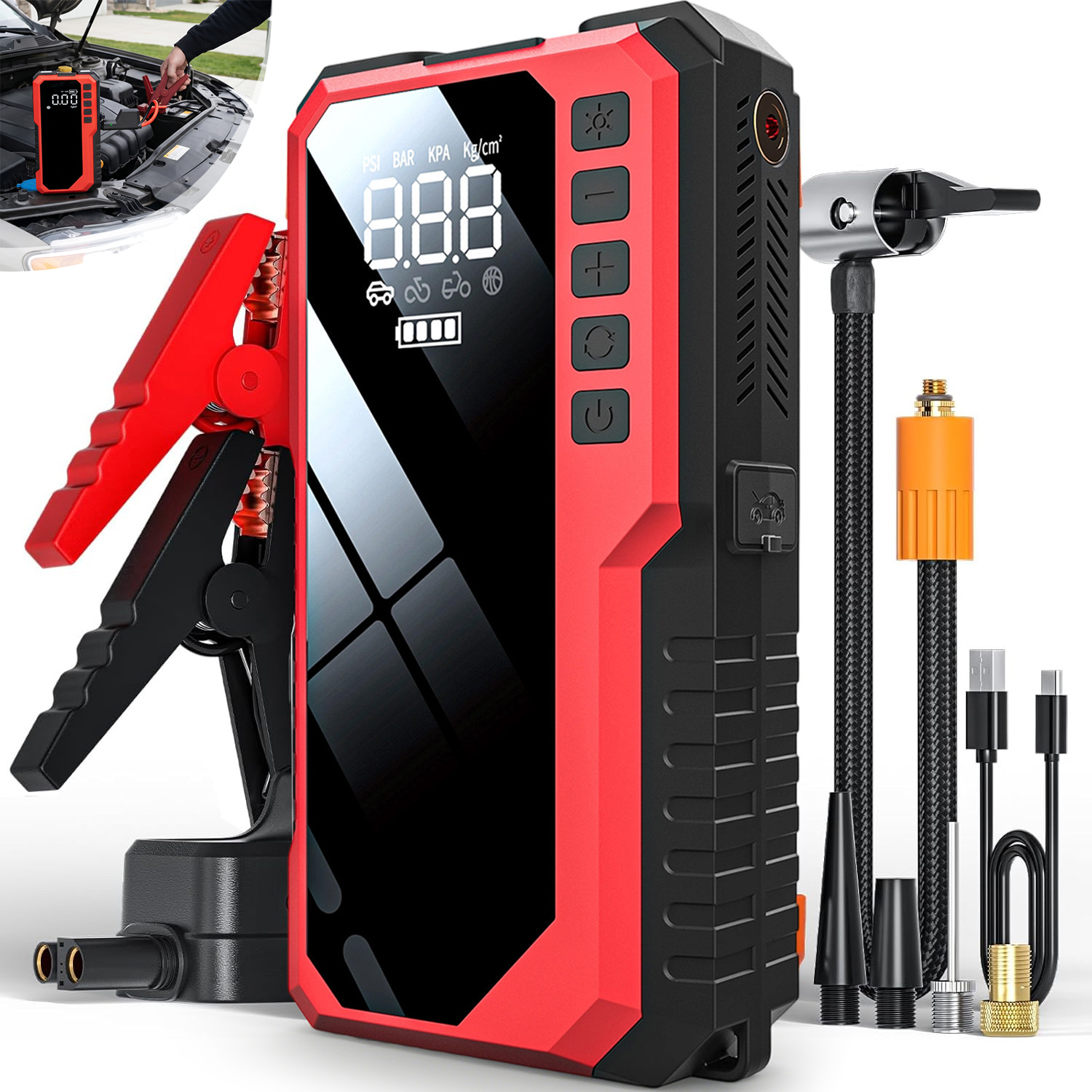 Jump Starter 6400 Mah Powerbank Autoštartovacie Zariadenie Led Svetlo 5 V 1