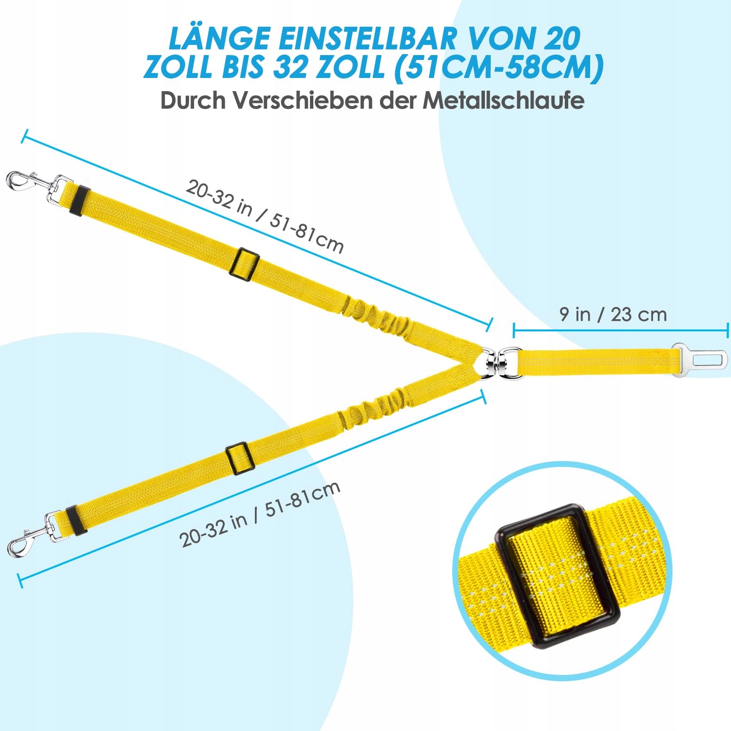 SLOWTON Pas Bezpieczeństwa Dla Psa Do Samochodu Regulowany Odbijający ŻÓŁTY — miniatura 7