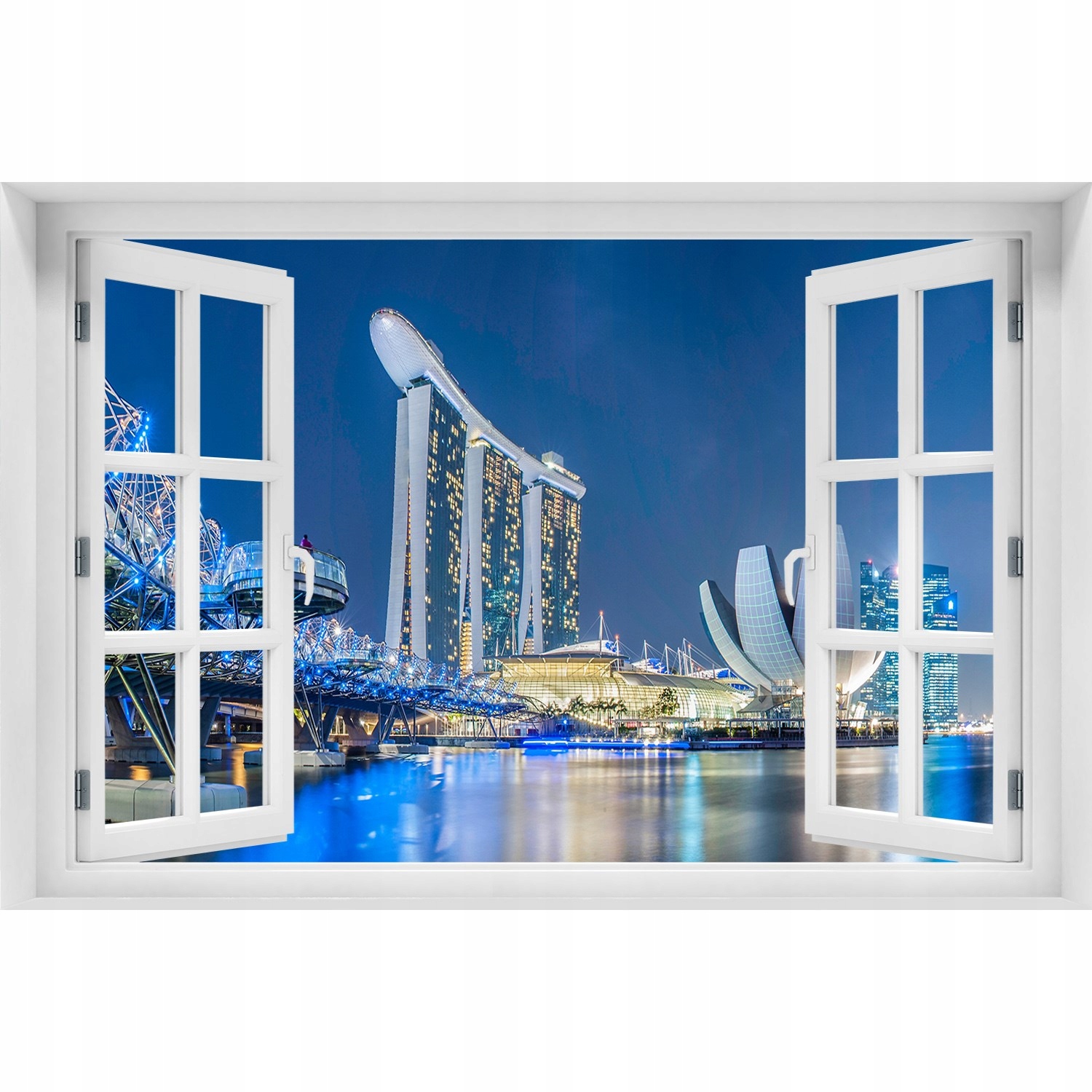 

3D Okno Naklejka na ścianę Singapur nocą