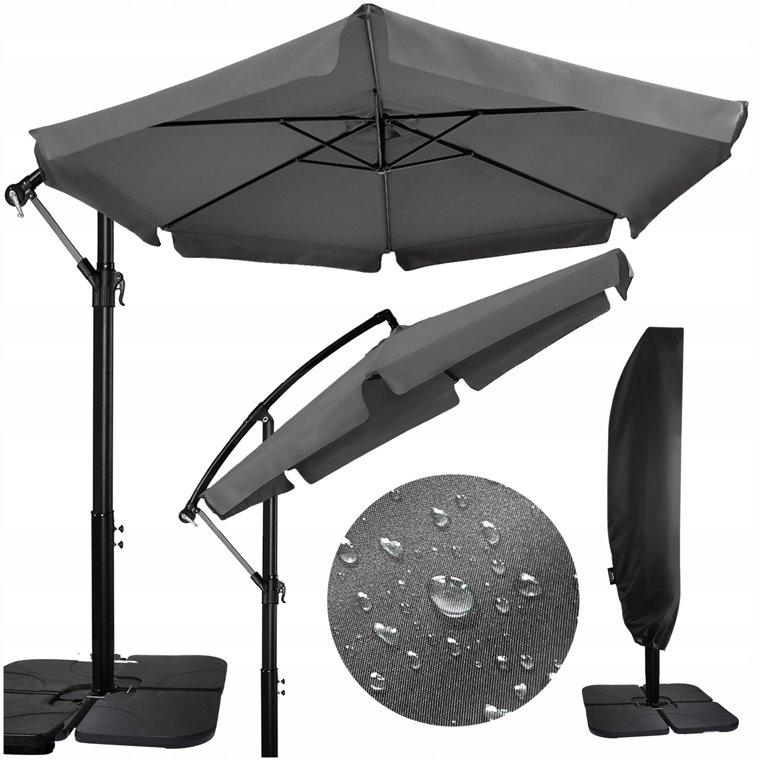 Parasol Ogrodowy Duży Składany Z Wysięgnikiem Falbaną Solidny 350cm