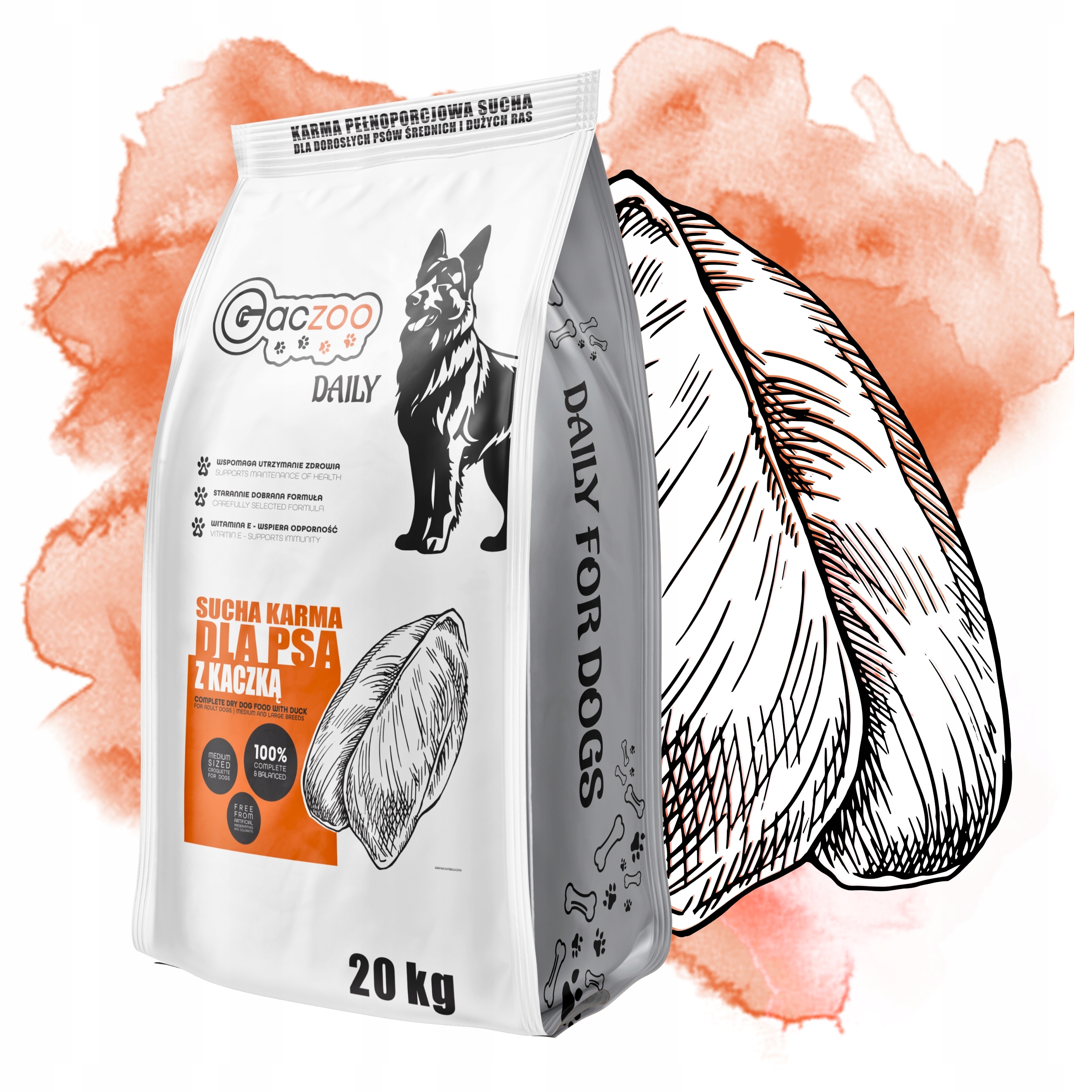 Krmivo pro psy s kachnou Gaczoo Daily 20 kg Adult Dog s vitamíny