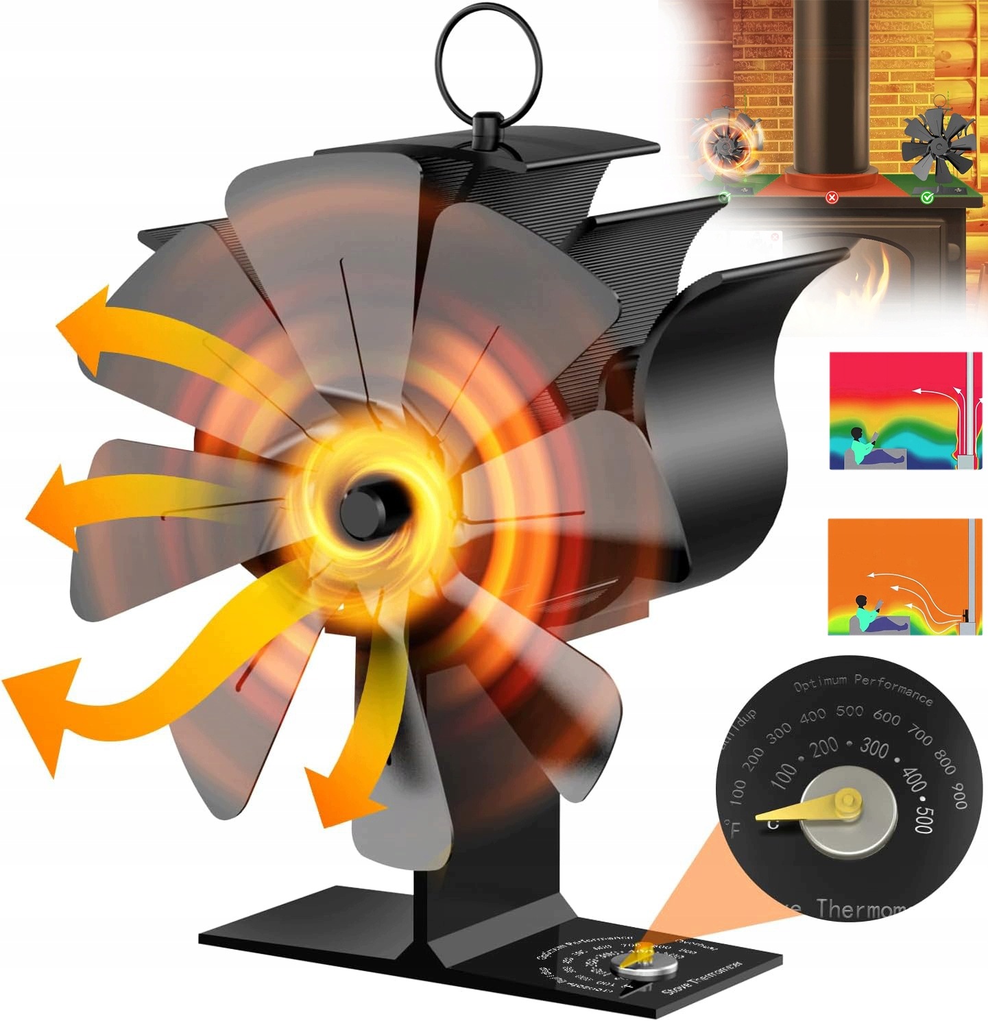 Krbový Ventilátor S 8 Lopatkami, Tichý Ventilátor Pro Krbová Kamna
