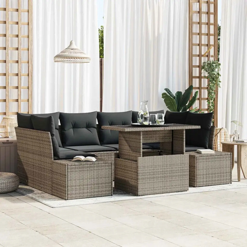 Sada zahradních pohovek s polštářem 7 pcs Šedá 100 x 55 x 73 cm Šedá 334911