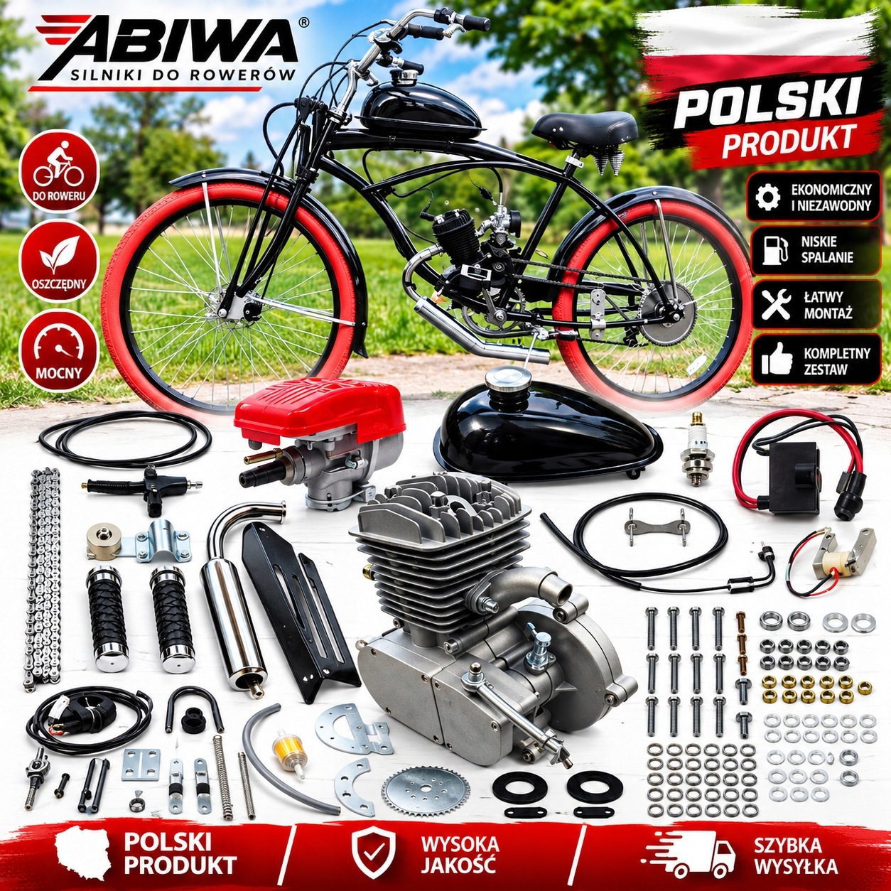 Spalovací Motor 2T pro Kolo 80cc Komplet Sada Výkon Polska Originál
