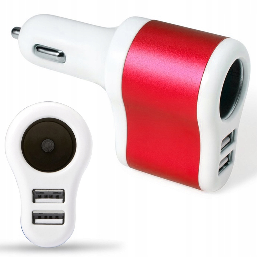 ŁADOWARKA SAMOCHODOWA 2 X USB ZAPALNICZKA GNIAZDO CZERWONA
