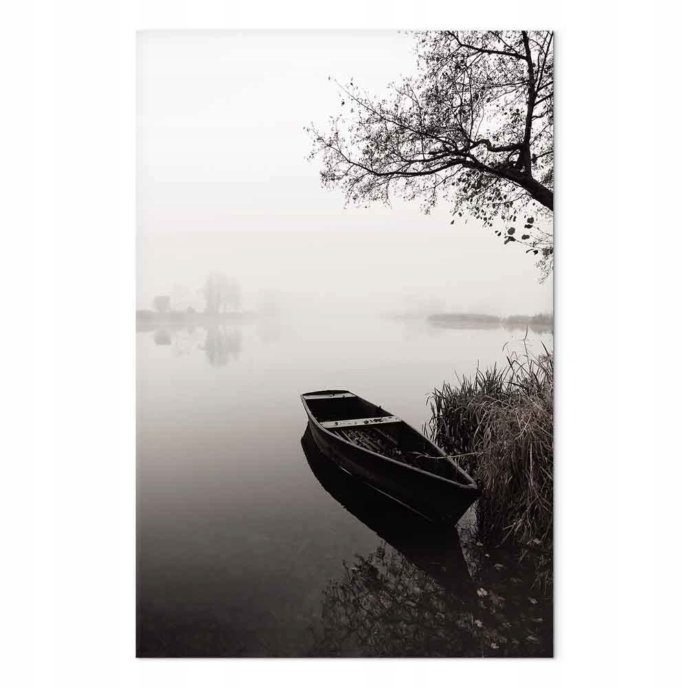 Obraz na plátně Krajina Voda Jezero Strom Loď Loďka Mlha 40x60 cm