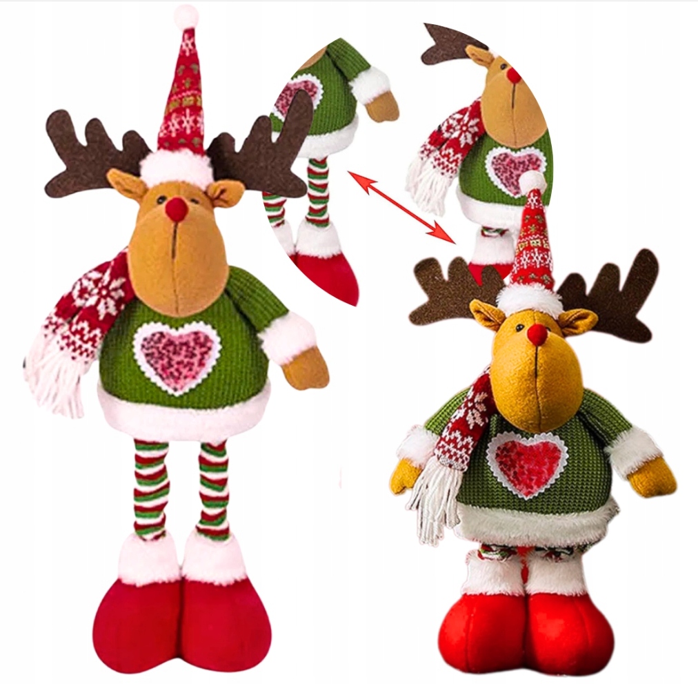 FIGURKA ŚWIĄTECZNA RENIFER DUŻY TELESKOPOWE NOGI OZDOBA SKRZAT STOJĄCY