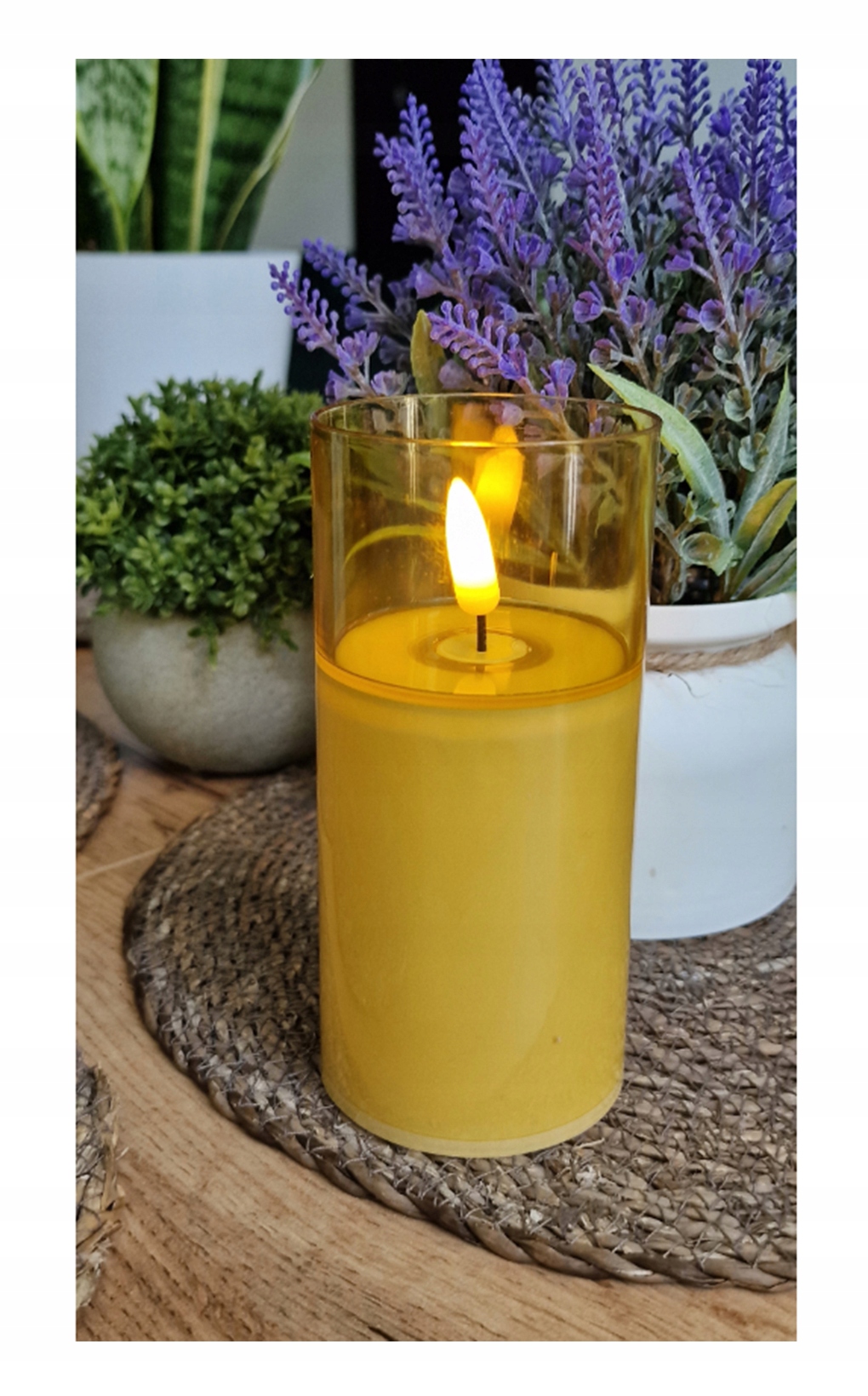 WKŁAD LED ŚWIECA W OBUDOWIE CIEMNE SZKŁO 9,5 x 6.5cm ECRU