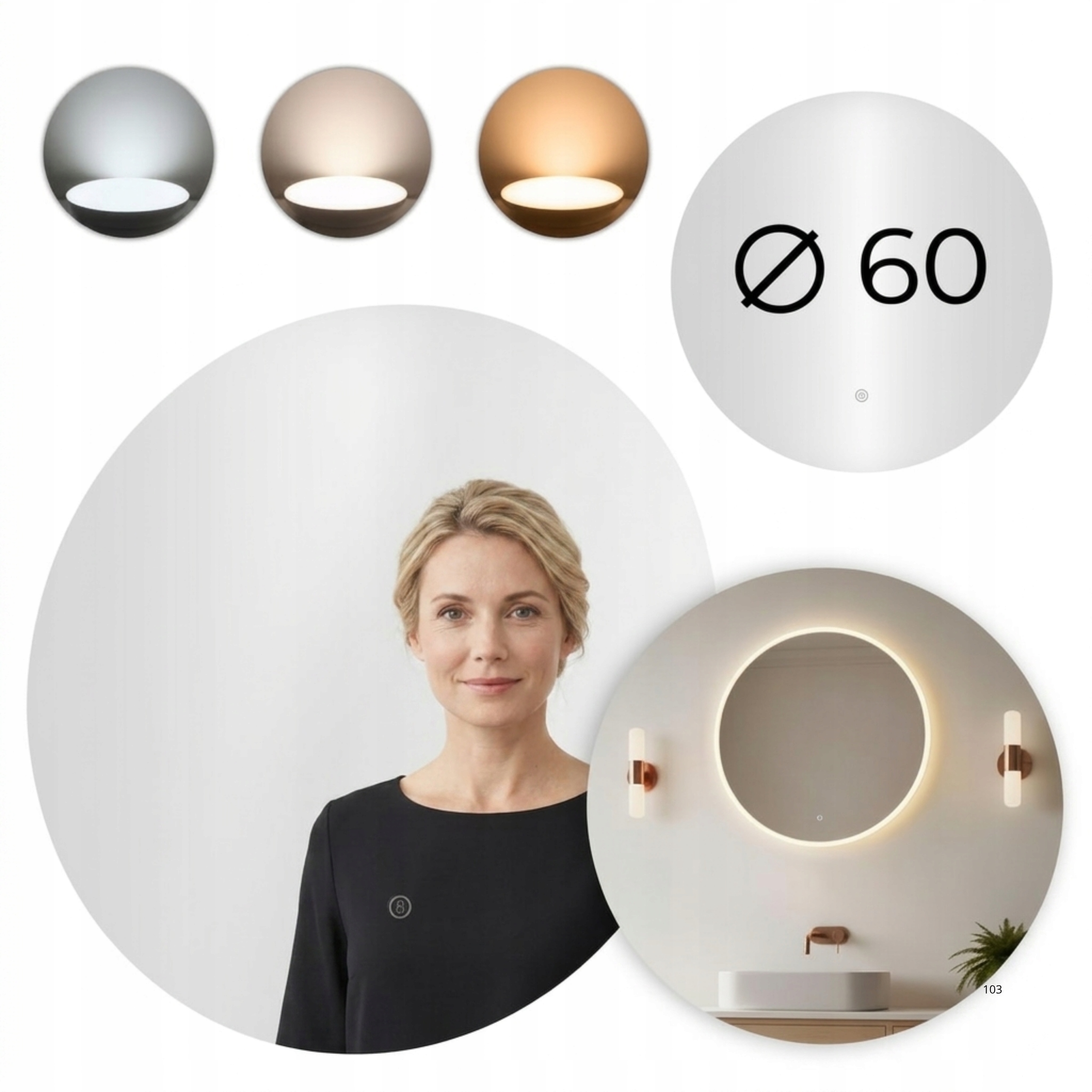 Zrcadlo Koupelnové Led kulaté nástěnné 60 cm 3 barvy Dotykový spínač