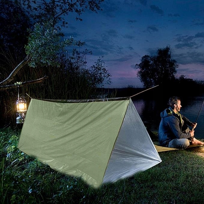 LEKKI NAMIOT TERMICZNY RATUNKOWY FOLIA ŻYCIA ZIELONA KOC SURVIVAL NRC Waga 180 g