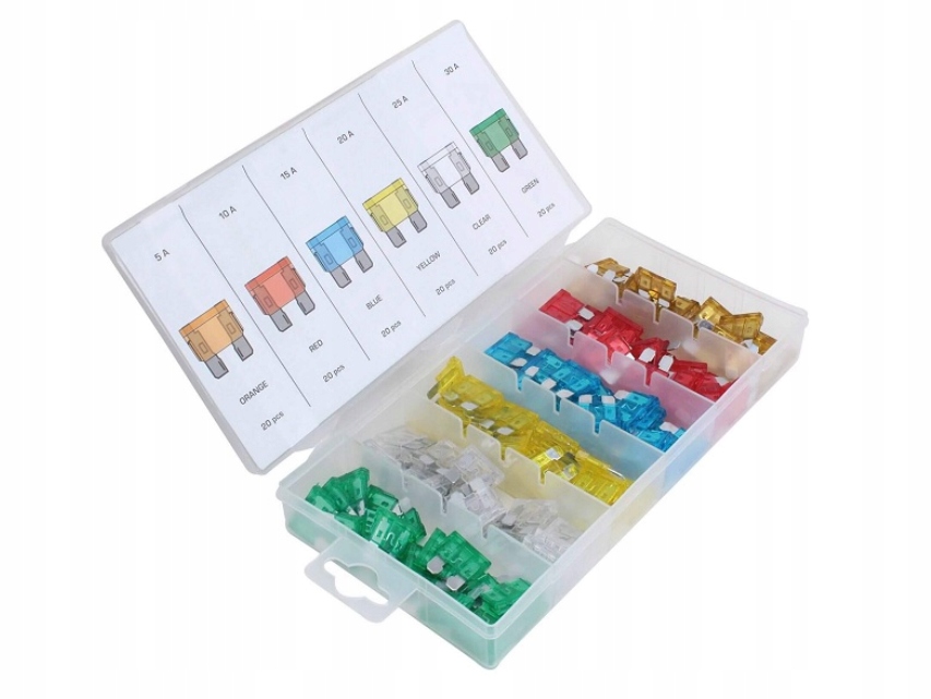 BEZPIECZNIKI SAMOCHODOWE ZESTAW 120 SZT 5 - 30 AMP