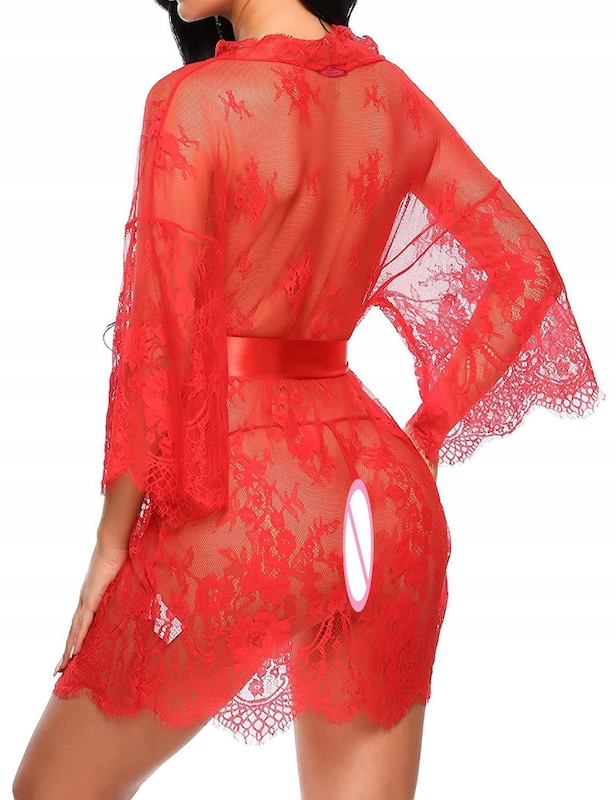 ZMYSŁOWY KOMPLET BIELIZNA KORONKA KOSZULKA STRINGI Zawartość kompletu Stringi Szlafrok