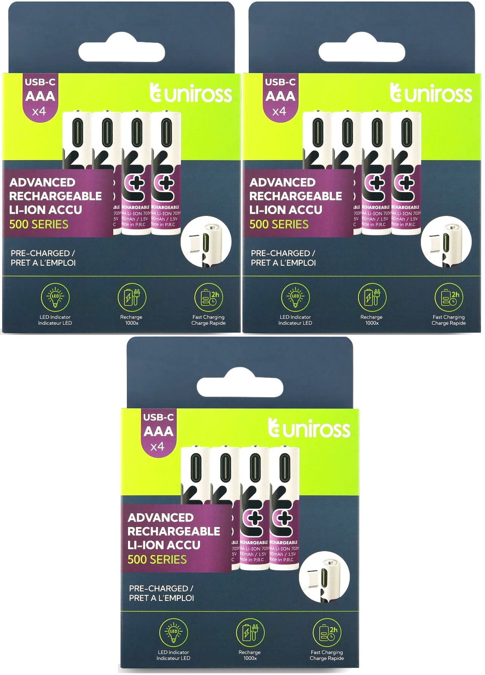 12 x Akumulátor Aaa R3 Li-ion 400 mAh 1,5 V Lithiová Baterie Usb-c Kabel