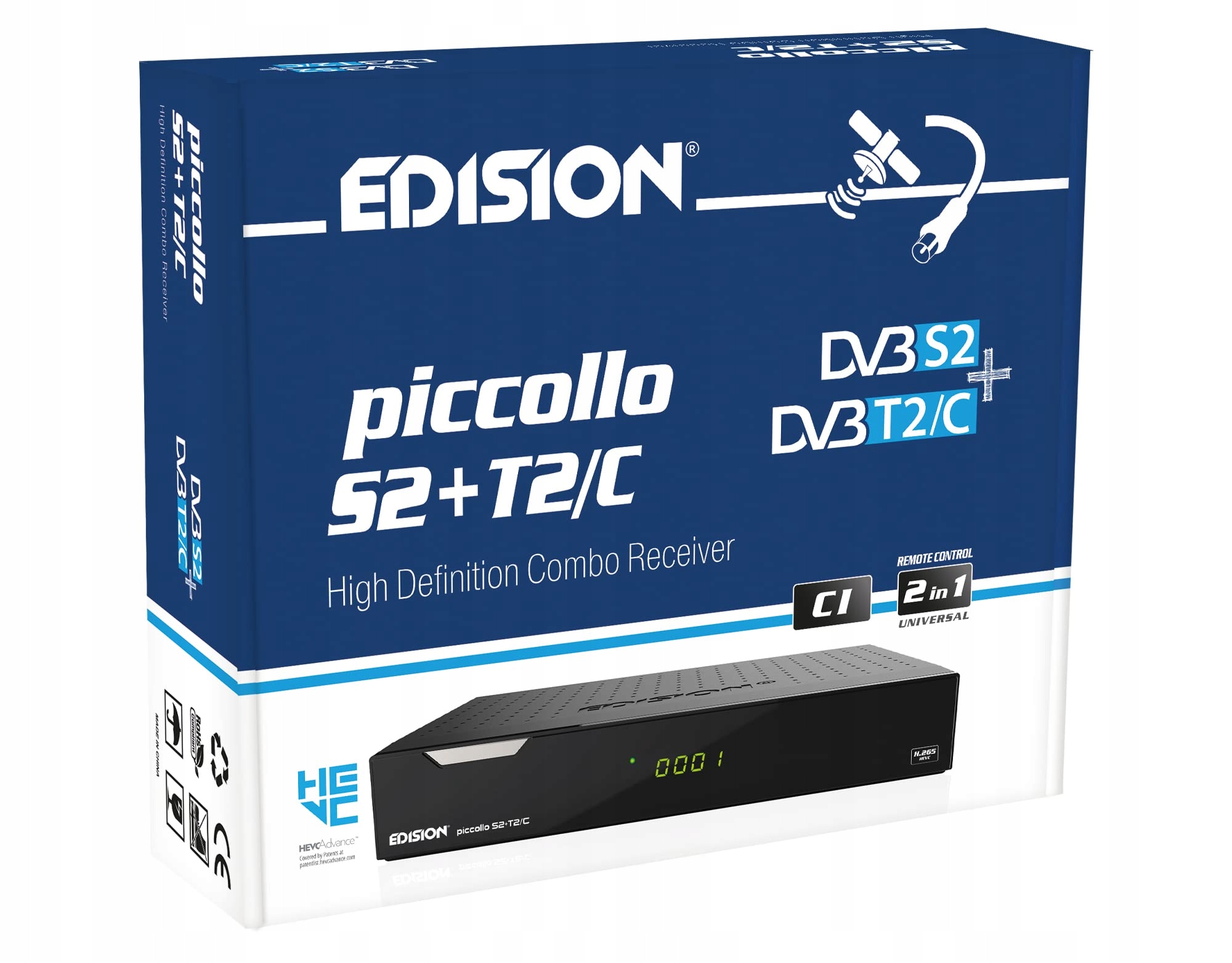 TUNER SATELITARNY NAZIEMNY DVB-T2 DVB-S2 EDISON H.265 HEVC NAZIEMNA TV