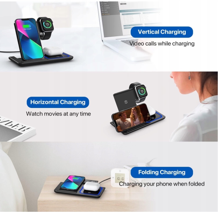 Foldable Night Light Wireless Charger 3 In 1 Złącza inne
