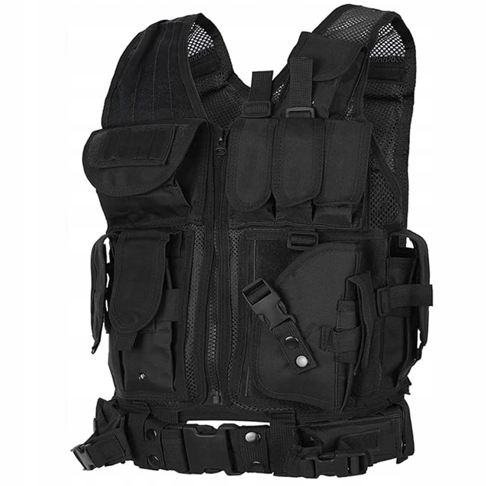 Taktická vojenská policejní vesta Molle Nastavitelná Nylon Černá Bedee
