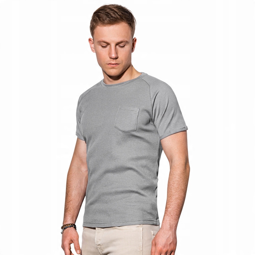 

T-shirt męski bez nadruku kieszeń S1182 szary L