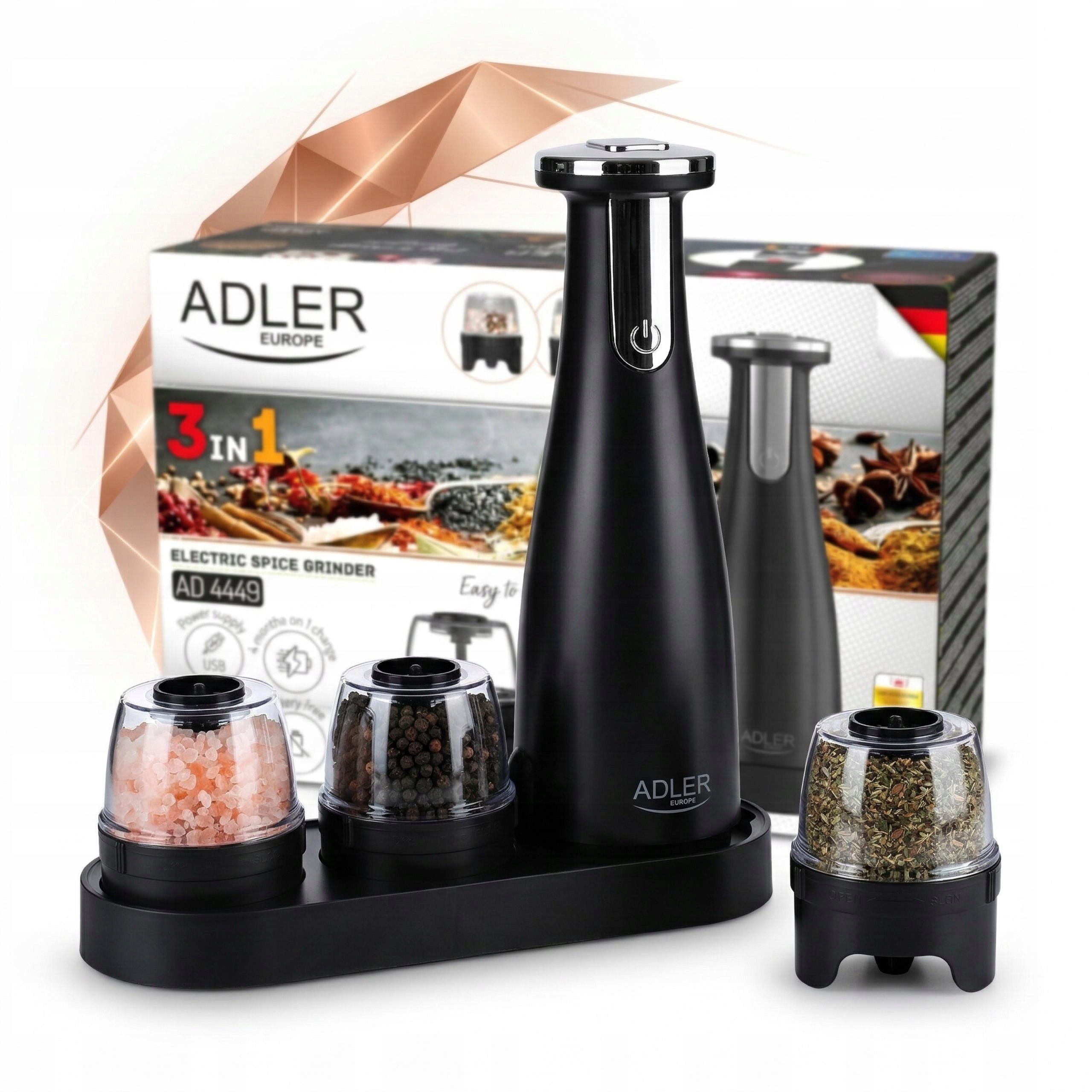 Elektryczny Młynek Do Soli I Pieprzu Usb 3w1 3 Pojemniki Regulacja Mielenia