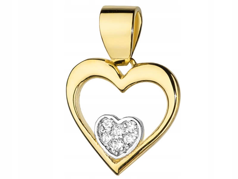 Zlatý přívěsek 585 velké a malé srdce diamanty s briliantem na řetízek