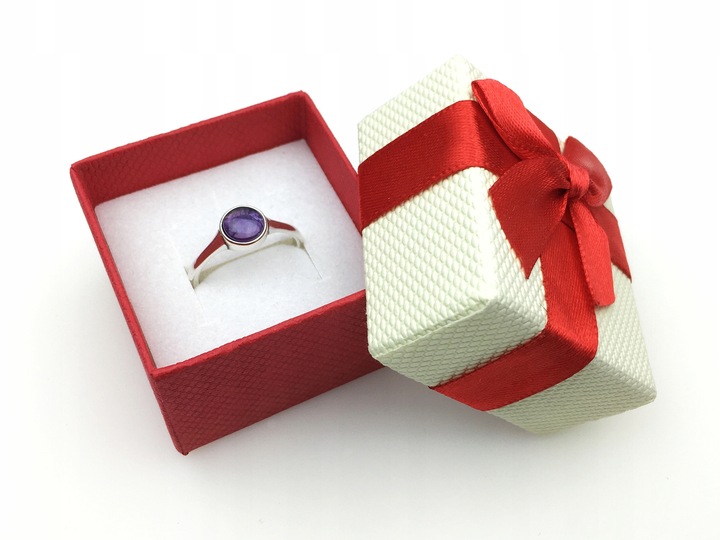 klasyczny srebrny pierścionek z ametystem pr. 925 w pudełku rozmiary