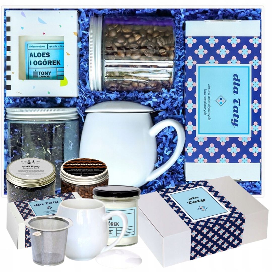 Levně Velký box s kávou a čajem na Den otců se svíčkou a spařovací jednotkou jako dárek