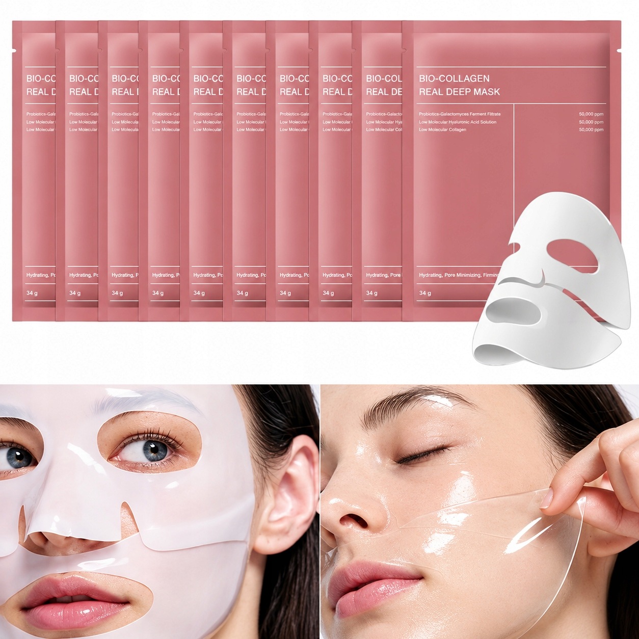 Sada 10 Kusů Kolagenová maska Bio-collagen Korejská noční péče
