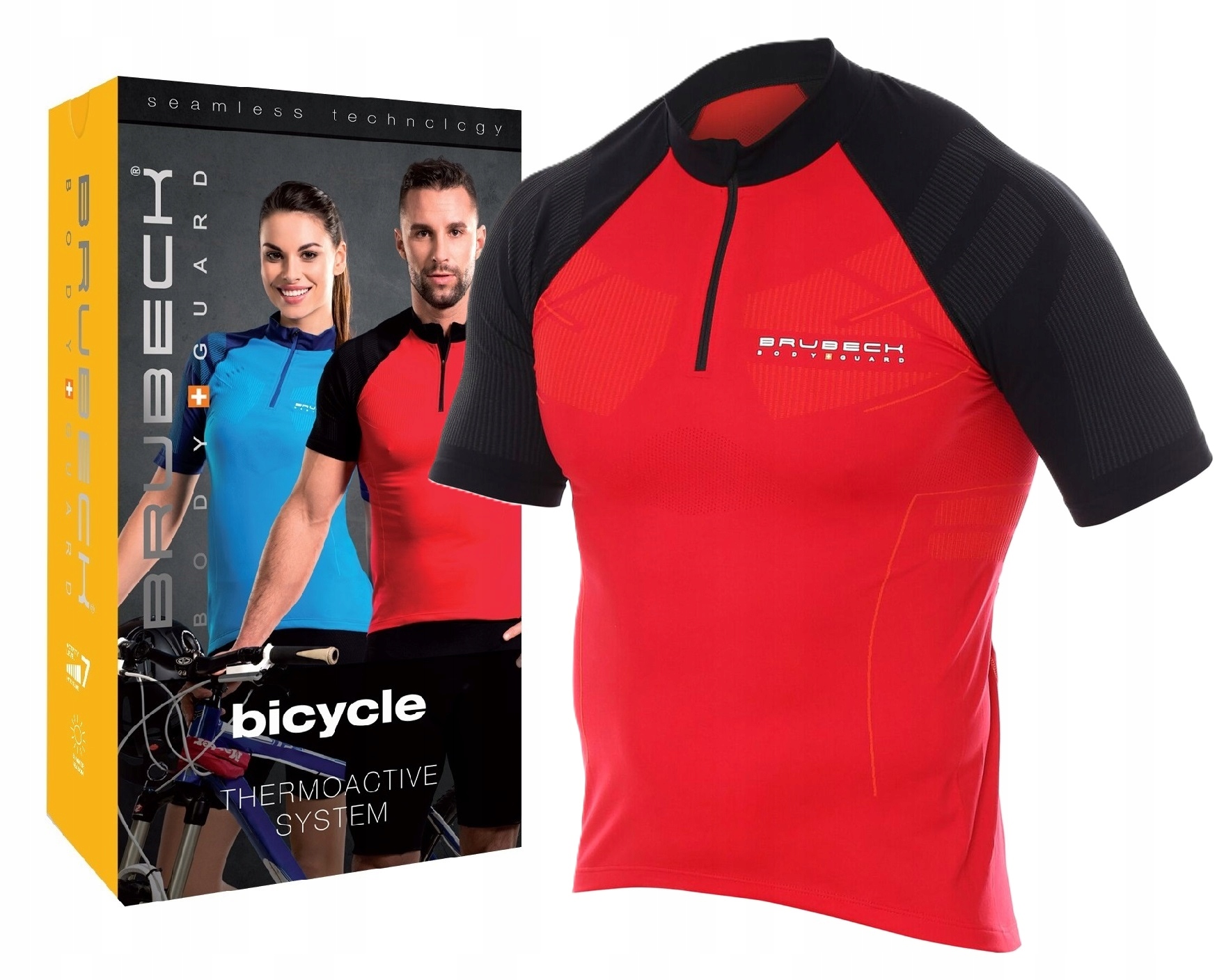 SS12390 Koszulka rowerowa unisex krótki rękaw z suwakiem czerwony/czarny L