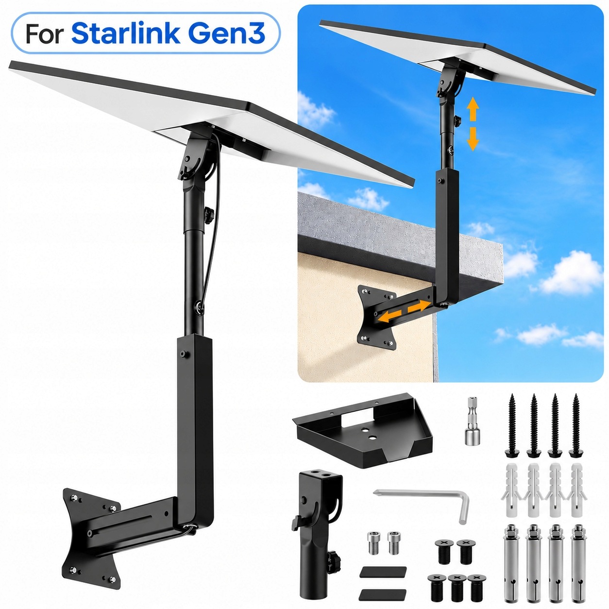 Regulovatelný montážní držák pro Starlink V3/Gen3 – držák upevnění