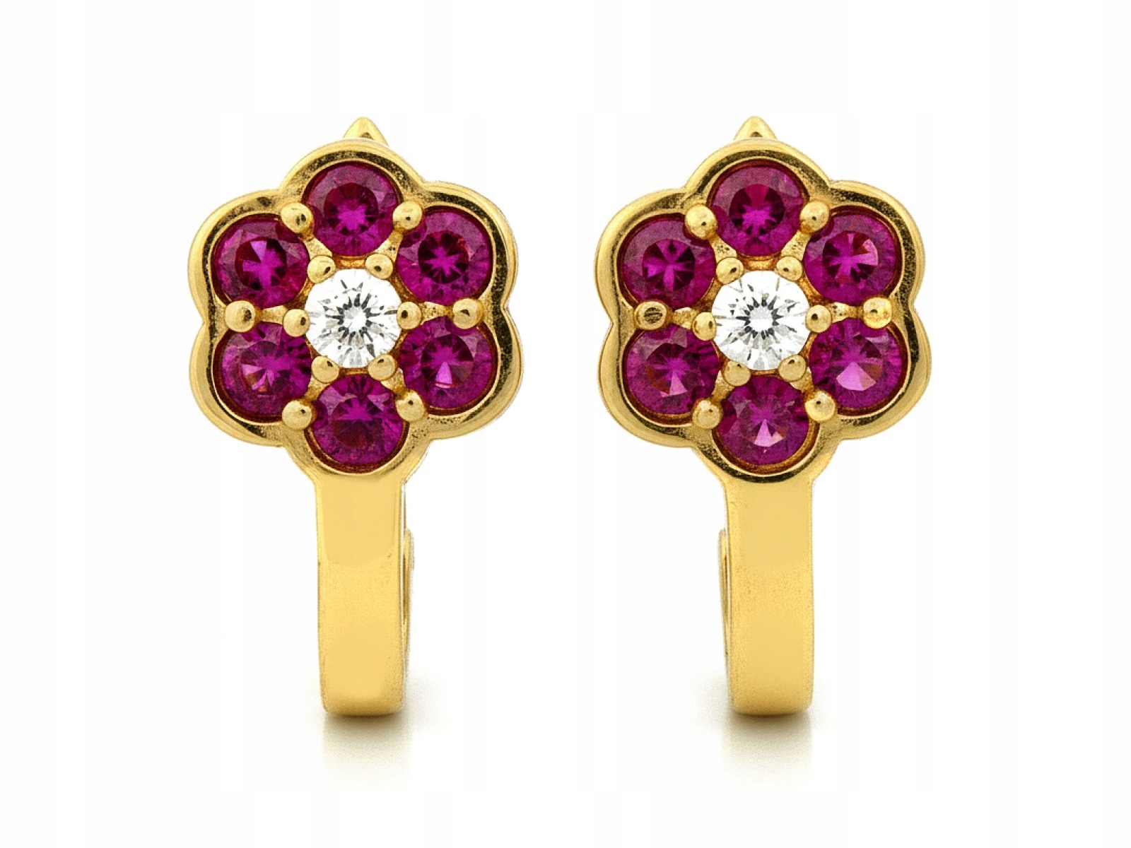 Náušnice ze zlata 585 pro dítě s červenými zirkony jako dárek