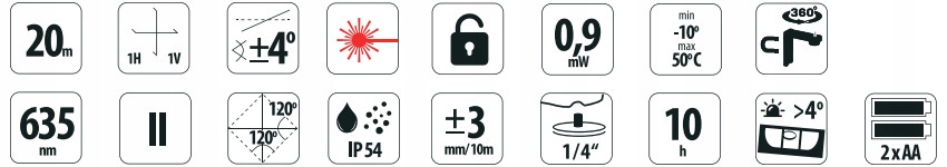 LASER KRZYŻOWY CZERWONY Waga produktu z opakowaniem jednostkowym 1 kg