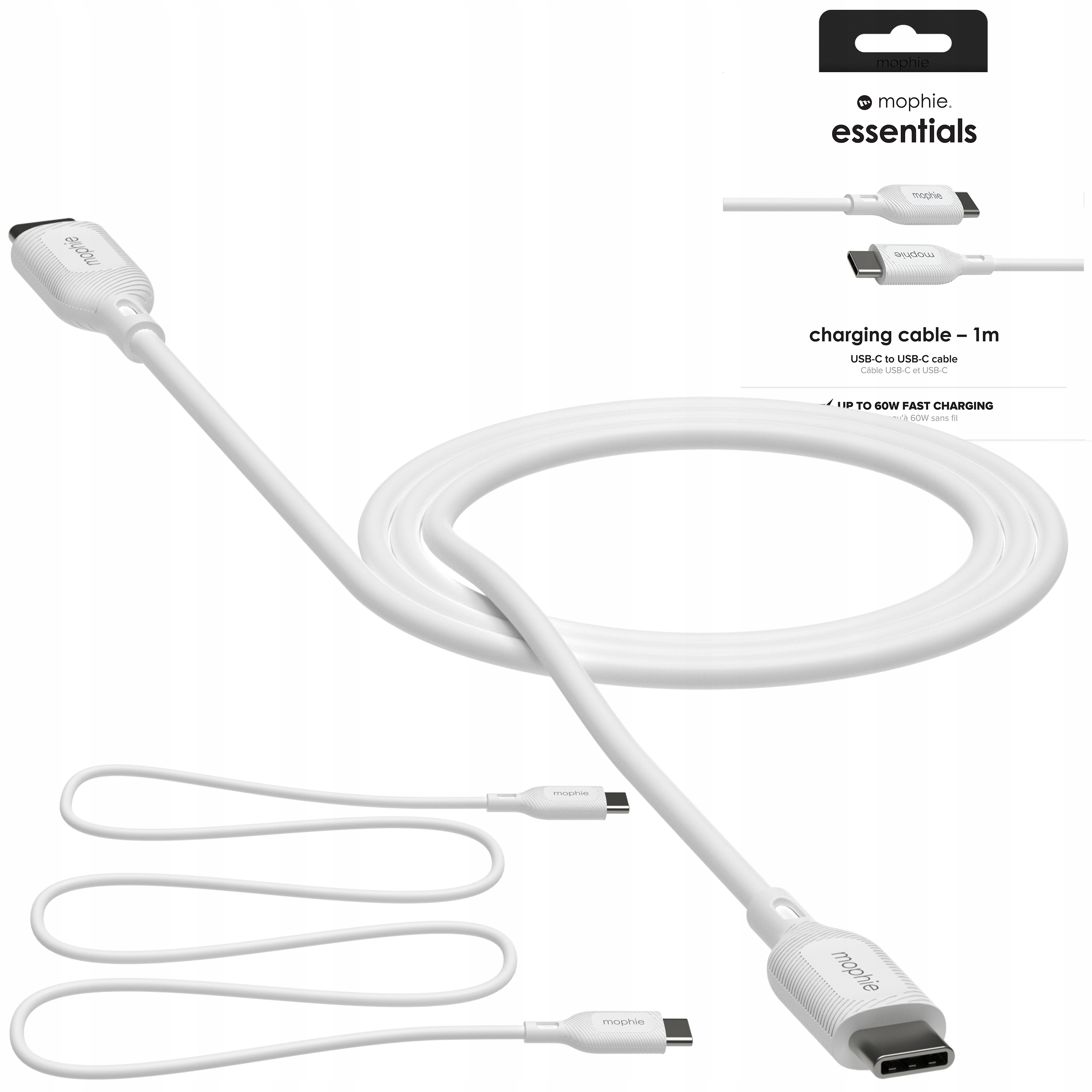 Mophie Essentials Kabel Usb-c na Usb-c 60W 1m Odolný Rychlý kabel