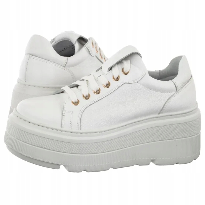 Kožené dámské tenisky na platformě Wojas Bílé 46352 White
