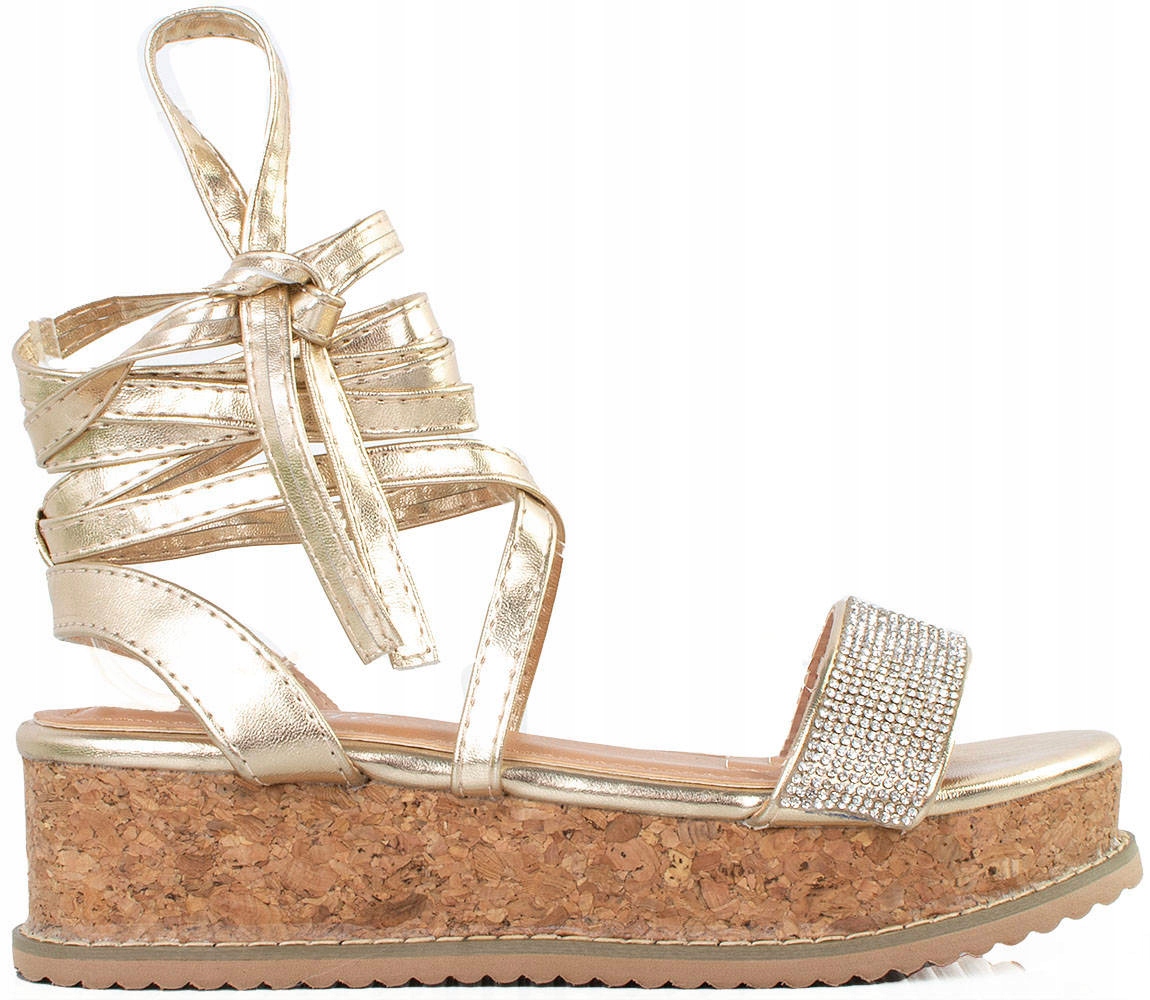 

6589 Złote Sandały Na Platformie Cyrkonie 39